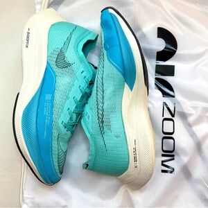 Nike Women’s ZoomX Vaporfly Next% 2 Road Racing Sneakers in Aqua and White
